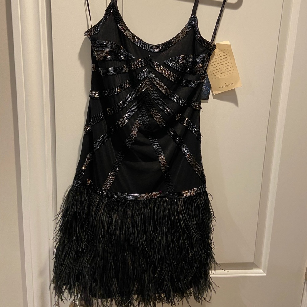 NWT Beaded Feather Sue Wong Formal Mini Dress